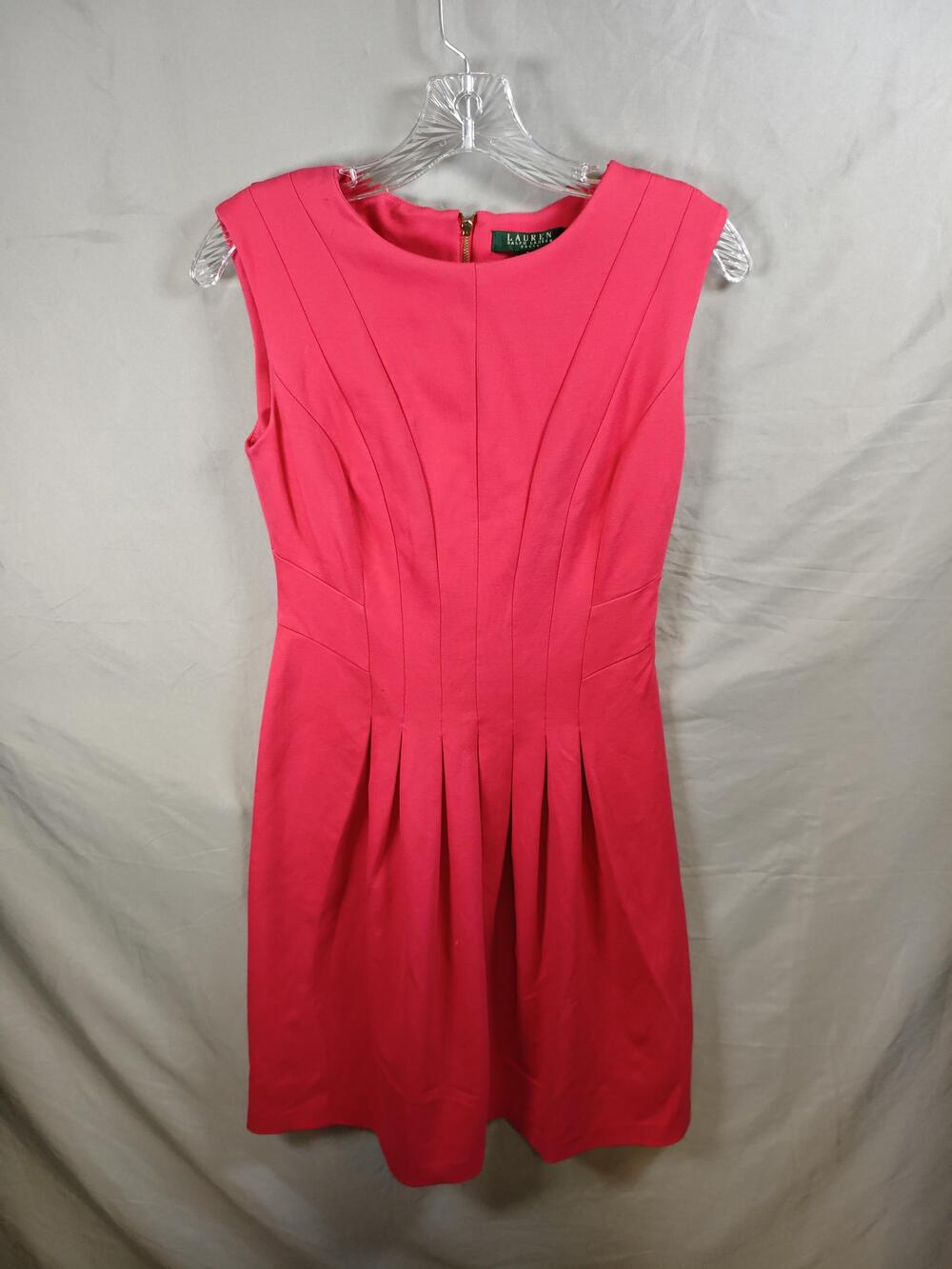 Lauren Ralph Lauren Dress Womens 2 Pink Pleated Sleeveless Sheath Classic Zip